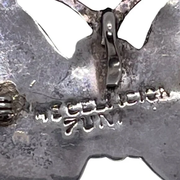 Zuni Native American Inlay Gemstones Butterfly Pin Brooch Pendant Signed Silver - Picture 5 of 13